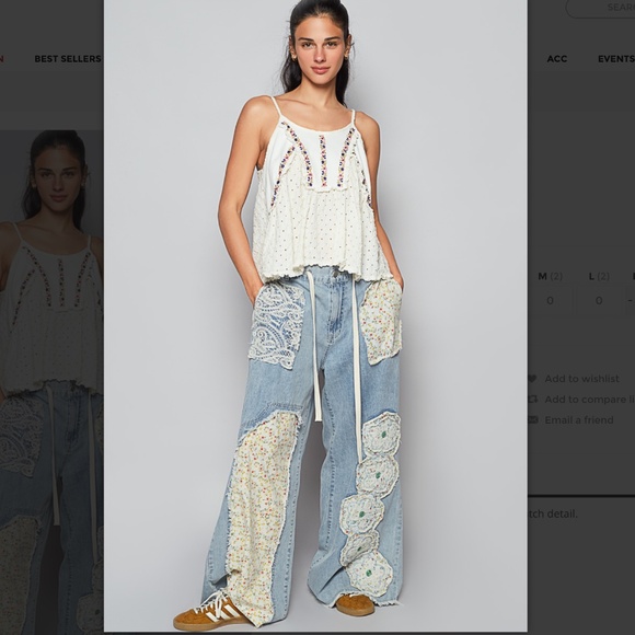 ☀️ POL “ Melbourne “ POL Relaxed Fit Denim Pants with Floral Patch Detail SR18 - Picture 2 of 5